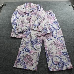 Las Surenas Blazer Pants Set XS Pink Purple Amor Print Suit Career Work Elegant
